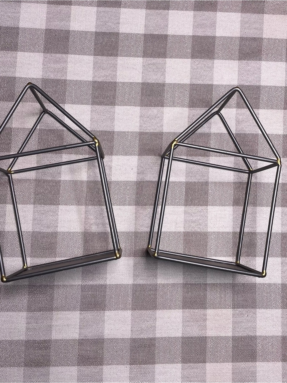 Set of 2 Silver Tone Metal Wireframe Houses - Candle holder or shelves